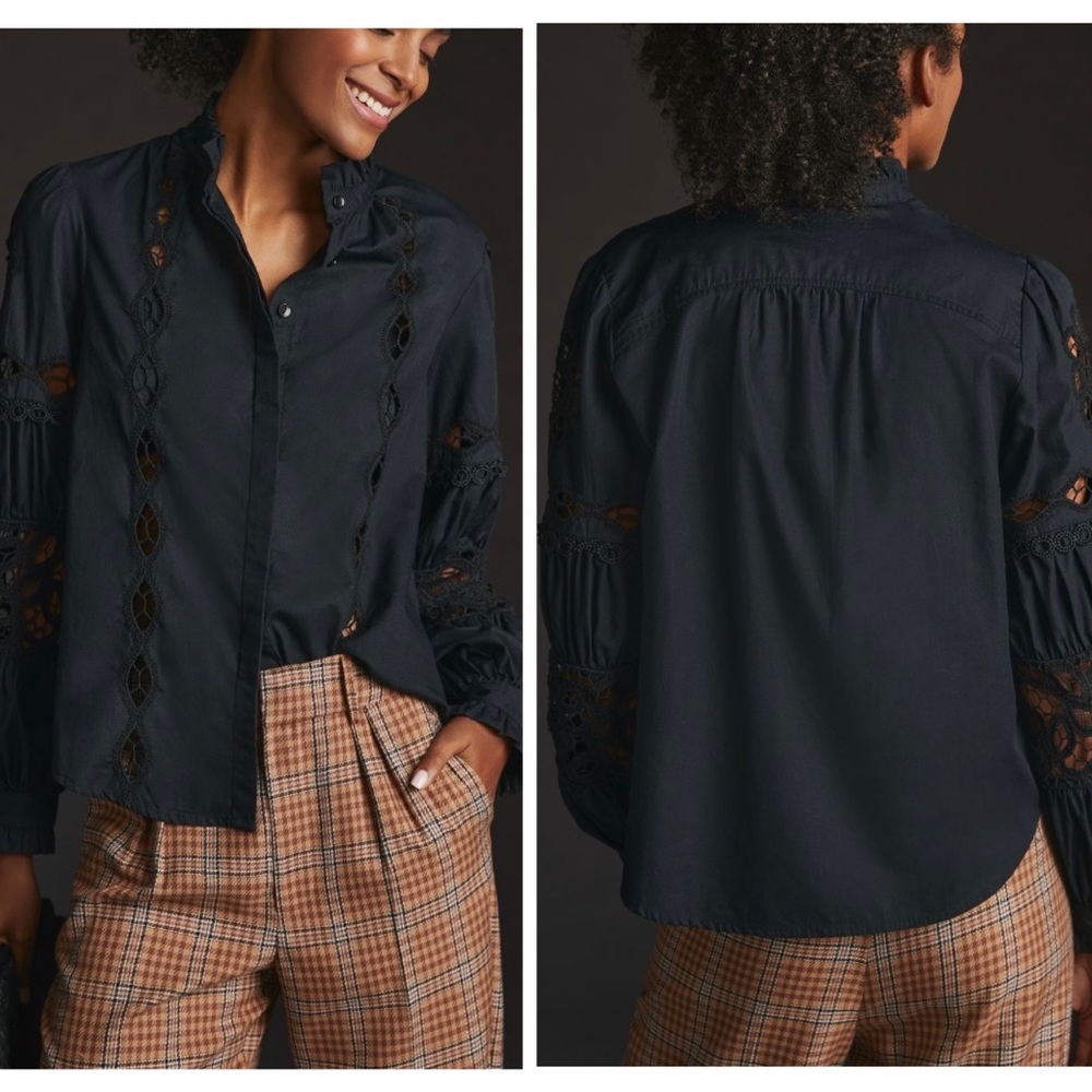 Anthropologie Cutwork Peasant Button Down Shirt